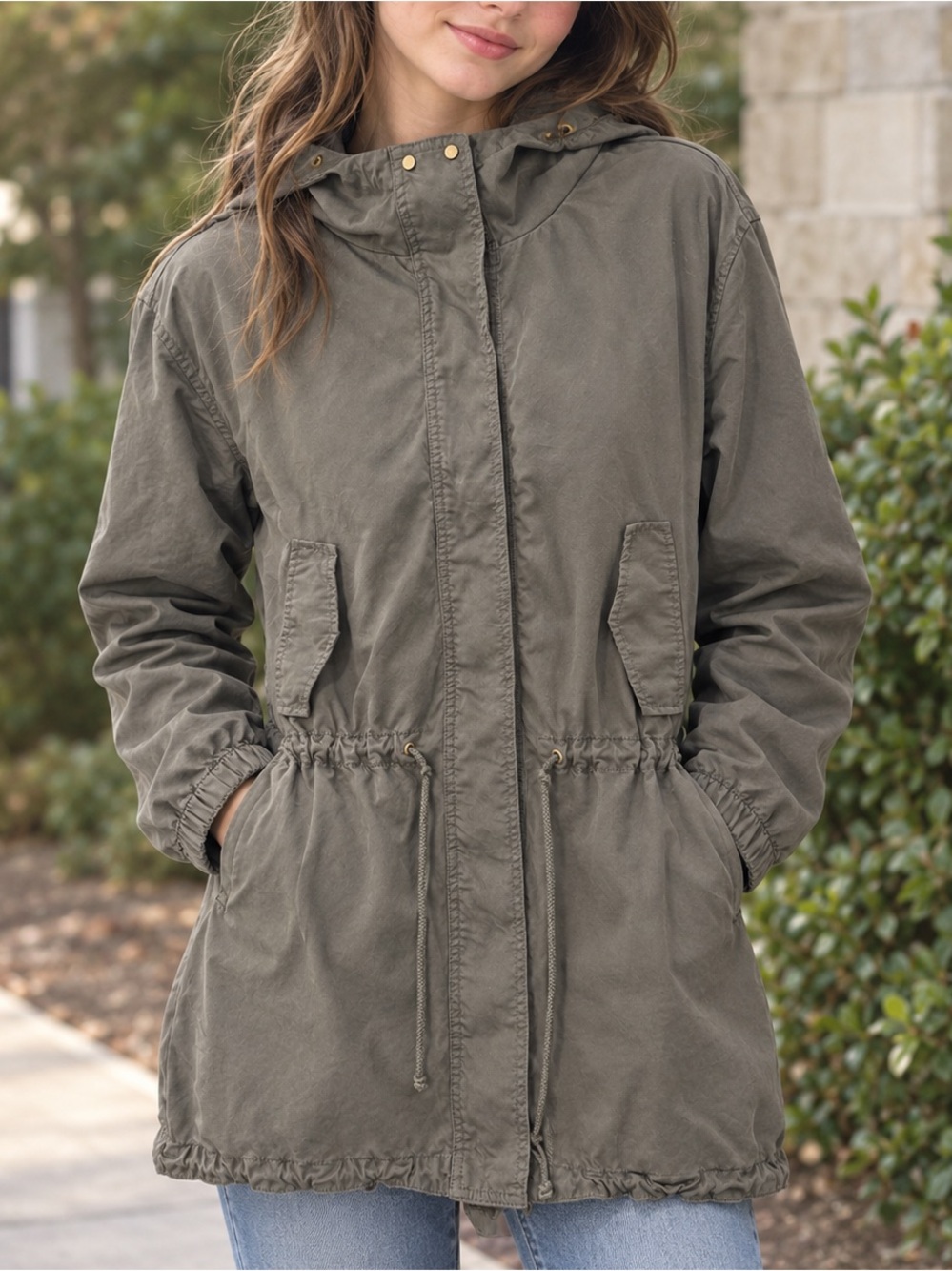 Tencel Olive Utility Jacket Gentle Fawn Drawstring Waist Lightweight
